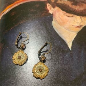 Floral crystal enamel earrings yellow topaz